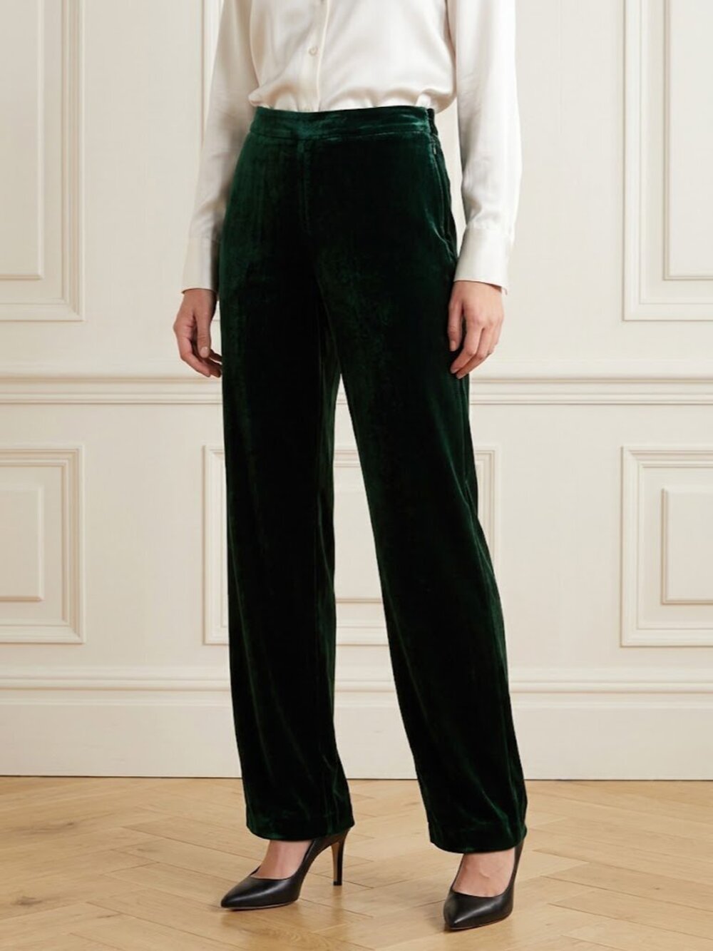 NWT Polo Ralph Lauren Velvet Straight-Leg Pant in Jade Green Silk-Blend 4